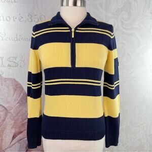 Liz & Co. Navy and Yellow Stripe Zip Neckline Cotton Size Medium